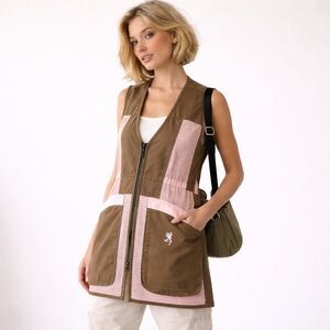 Browning Y2K Long Utility Mesh Vest Pink Accent Gorpcore Outdoor Sz M